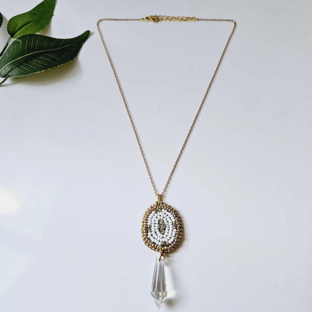2/$27 | White + Crystal Beaded Indigenous Necklace | Handmade Jewelry